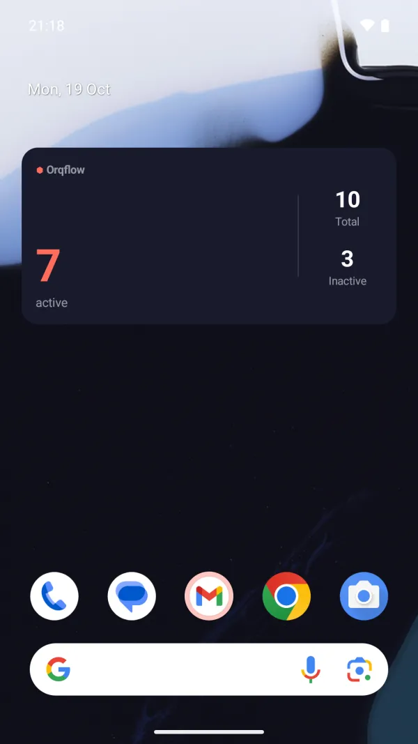 The Home Screen widget with active and inactive workflow counts
