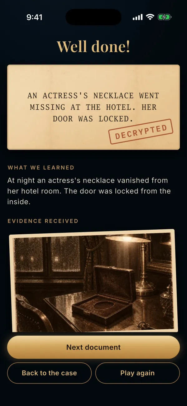 A deciphered document, what was learned and the evidence photo received
