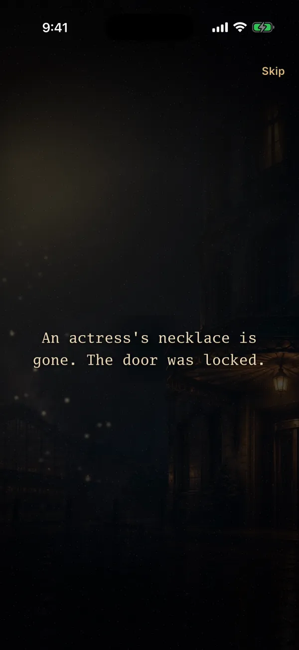 A case introduction: “An actress’s necklace is gone. The door was locked.”